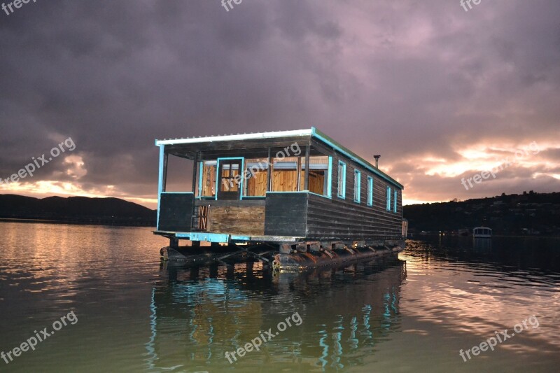 Houseboat Reflections Sun Setting Water