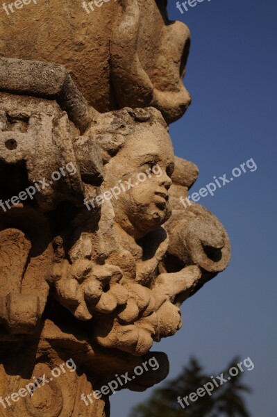 Statue Head Facial Stone Column