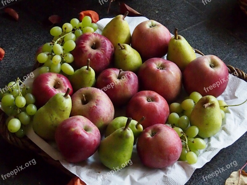 Autumn Harvest Grapes Apple Fruits