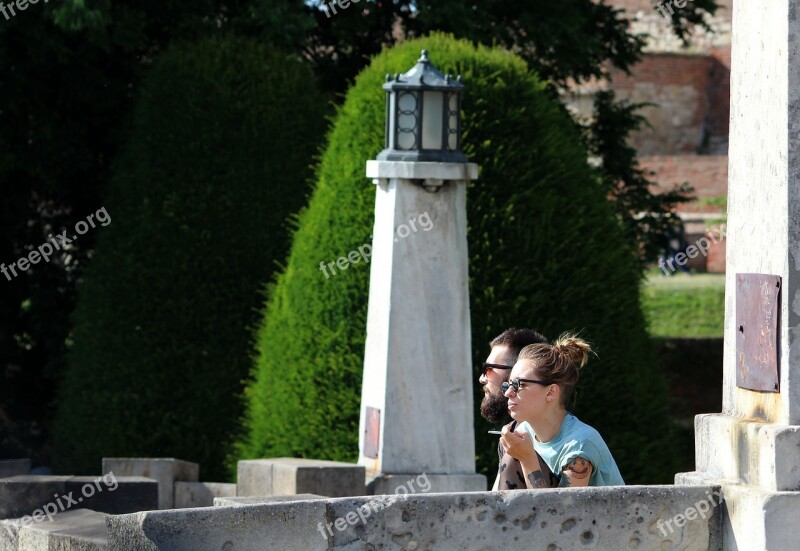 Couple Young People Smoking Summer Outdoors