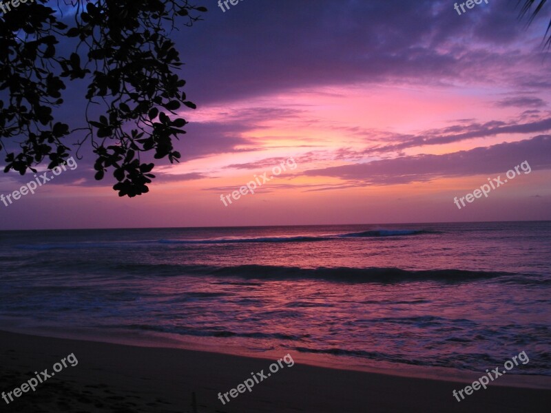 Barbados Sunset Red Sky Sea Coast