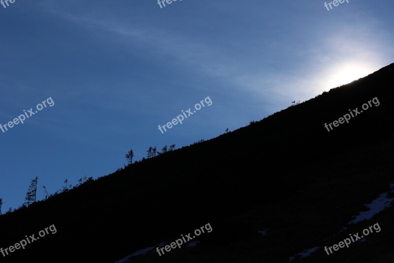 Sky Mountainside Sun Lichtspiel Silhouette