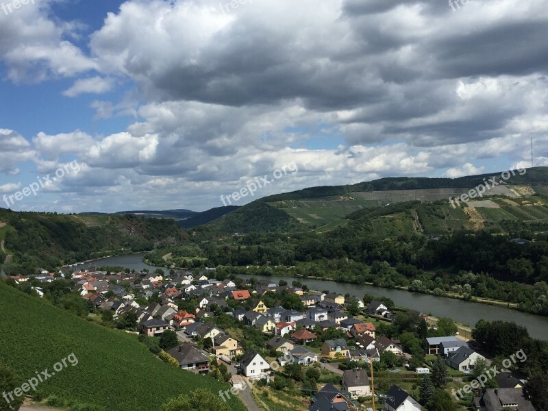 River Valley Mosel Clouds Water Sky