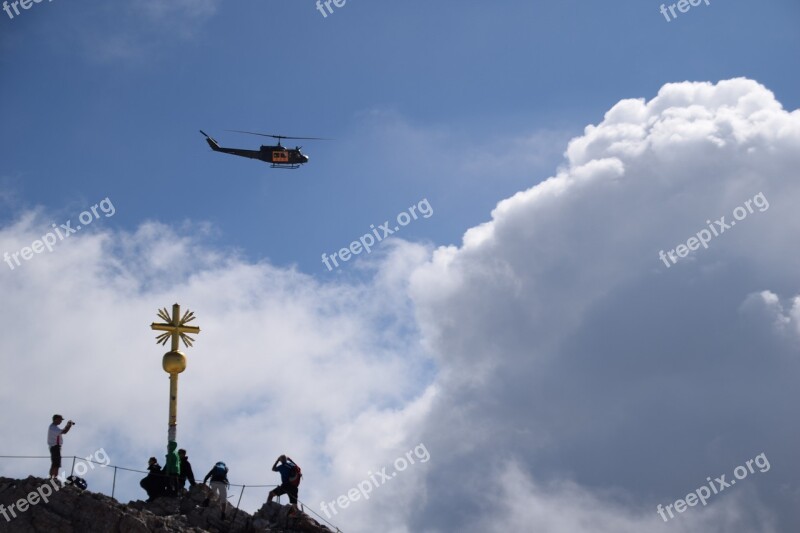 Blue Sky Mountain Landscape Zugspitze Helicopter Approach Free Photos