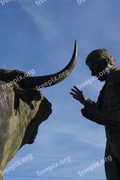 Statue Bull Man Bullfight Vic-fezensac