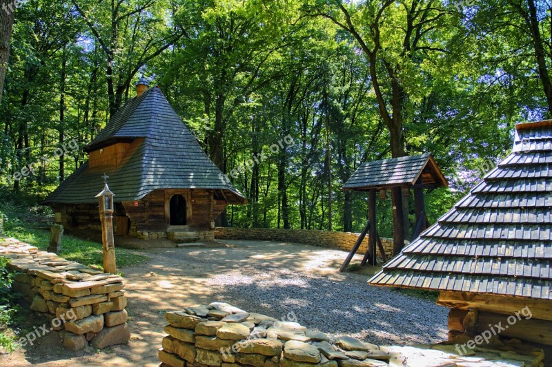 Sanok Open Air Museum Rural Cottage Wooden Balls The Roof Of The