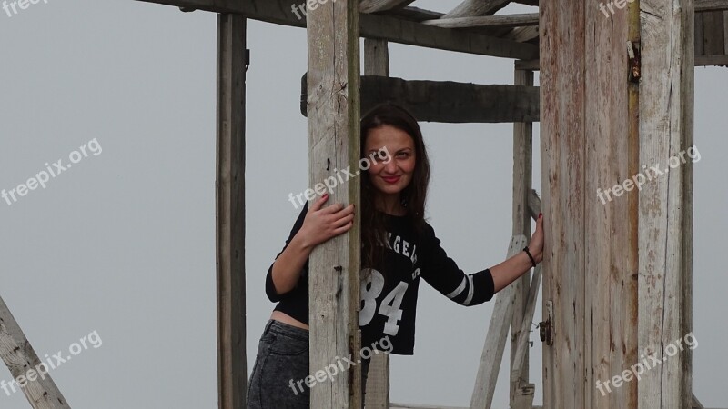 Young Woman Village Landscape Mountains Fog