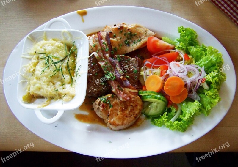 Meat Dish Vegetable Garnish Main Course Free Photos