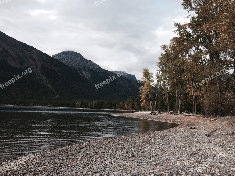 Lake Glacier National Park Montana Landscape Free Photos