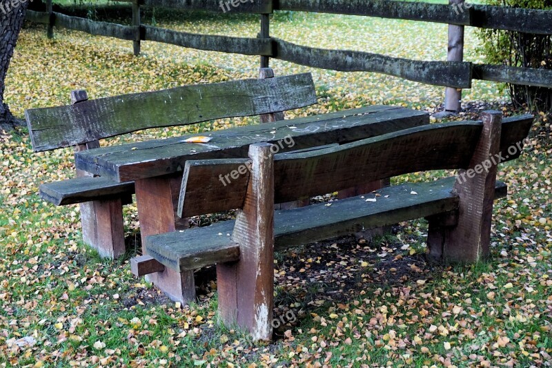 Park Bench Bank Park Autumn Fall Leaves