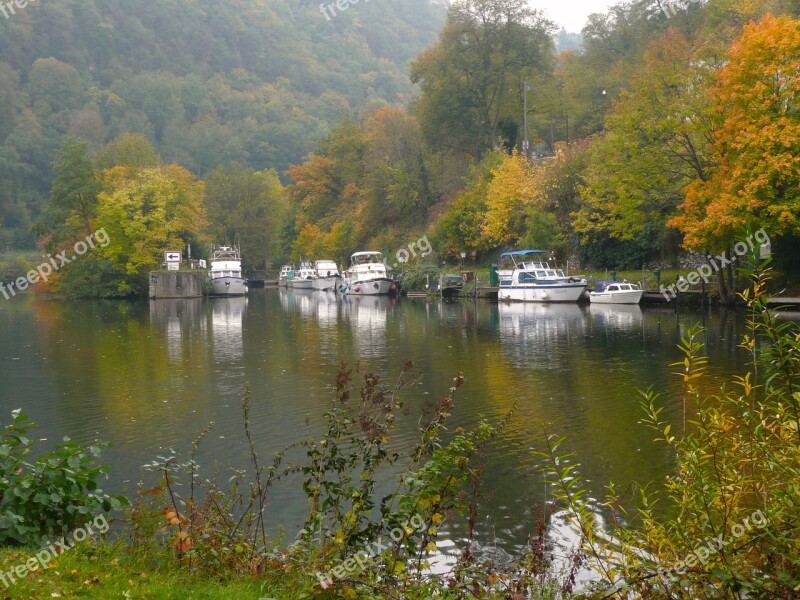 Lahn River Boats Reflection Autumn