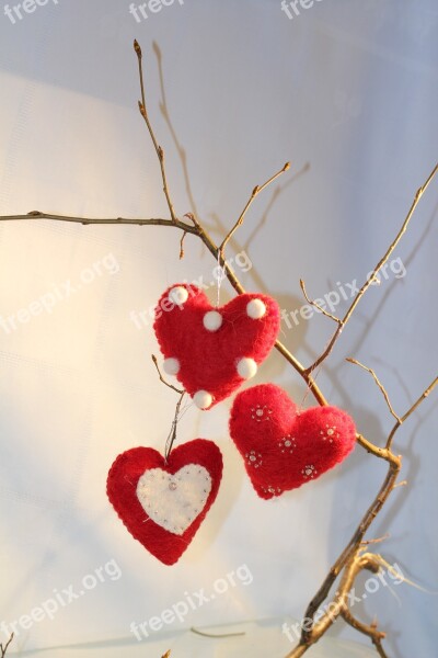 Heart Red Branch Christmas Felt Hearts