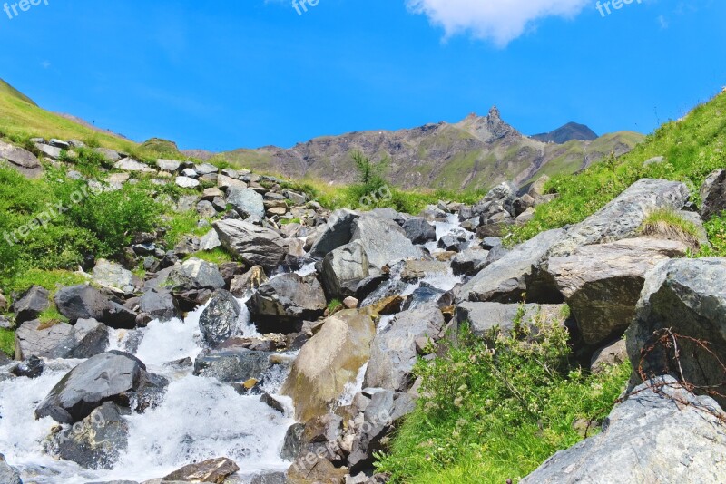 River Stream Mountain Alps Stones