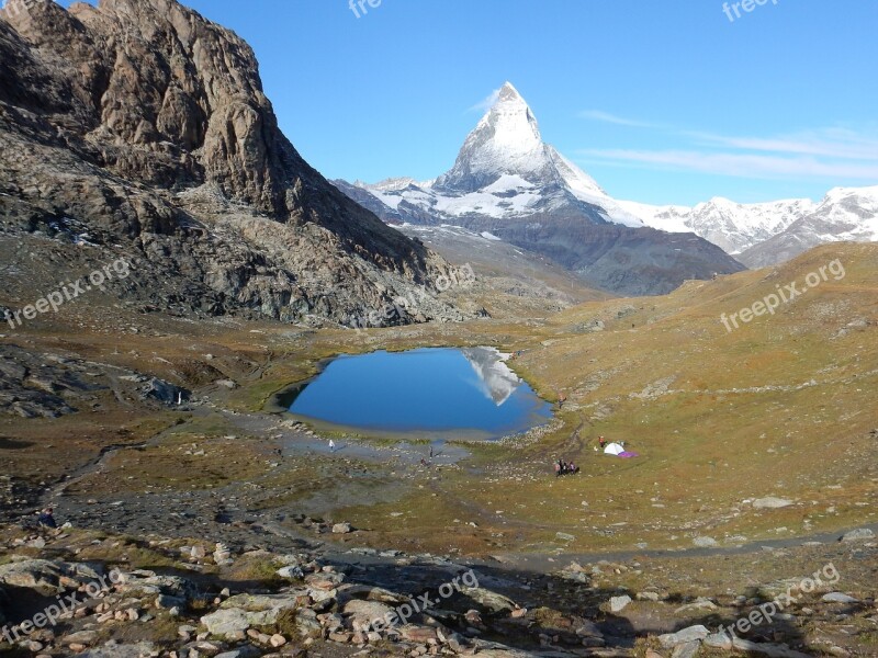 Matterhorn Gorner Ridge Switzerland Mirroring Lake