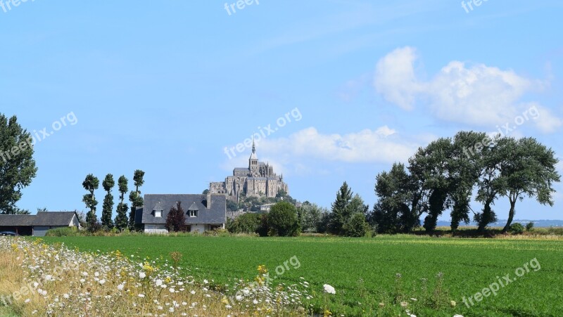 Mont Saint Michel Michel Mount Nature Fields