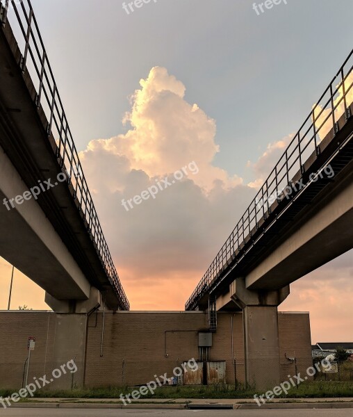 Elevated Train Bridge Sunset Urban