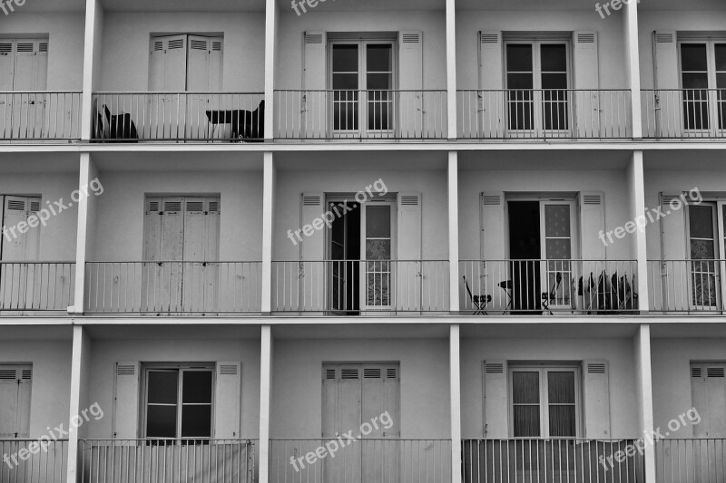 Architecture Facade Building Balcony Symmetrically