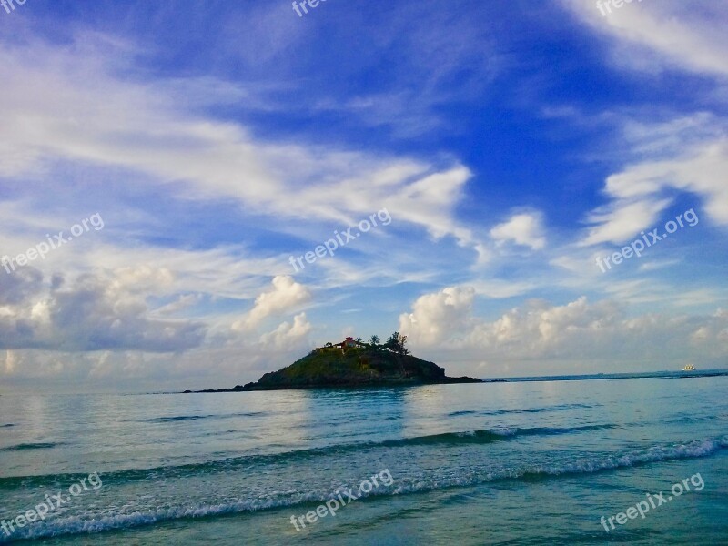 Dawn Coast Island Clouds Blue Skies