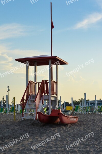 Beach Dusk Lifeguard On Duty Tower Guard