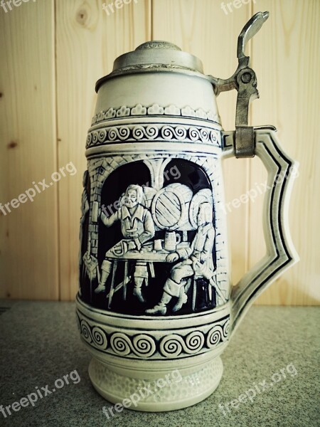 Ceramic Blue Decorative Motif Beer Mug