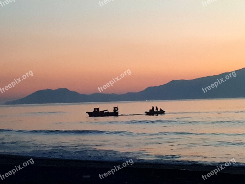 Barche Mare Tramonto Boats Sea