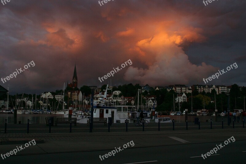 Flensburg Port Evening Thunderstorm Sea