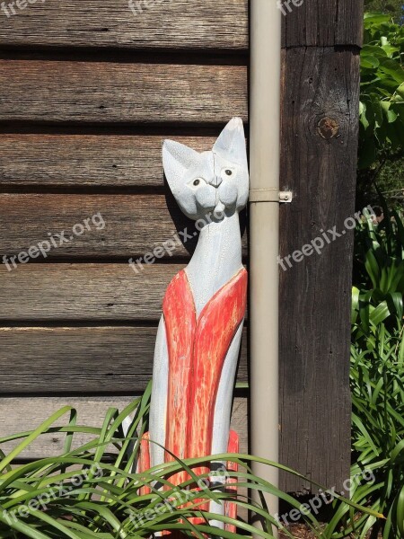 Wood Cat Wooden Cat Art Brown