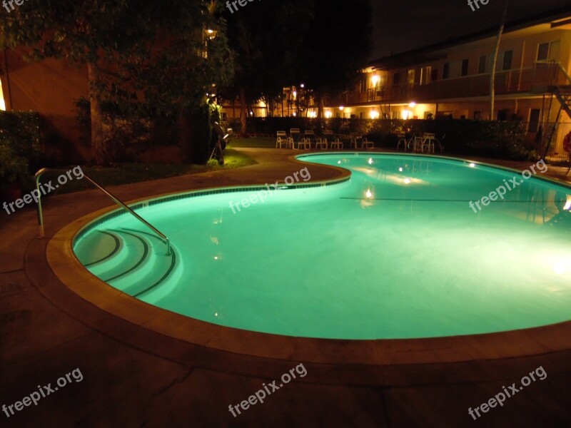 Pool Night Swimming Water Residential