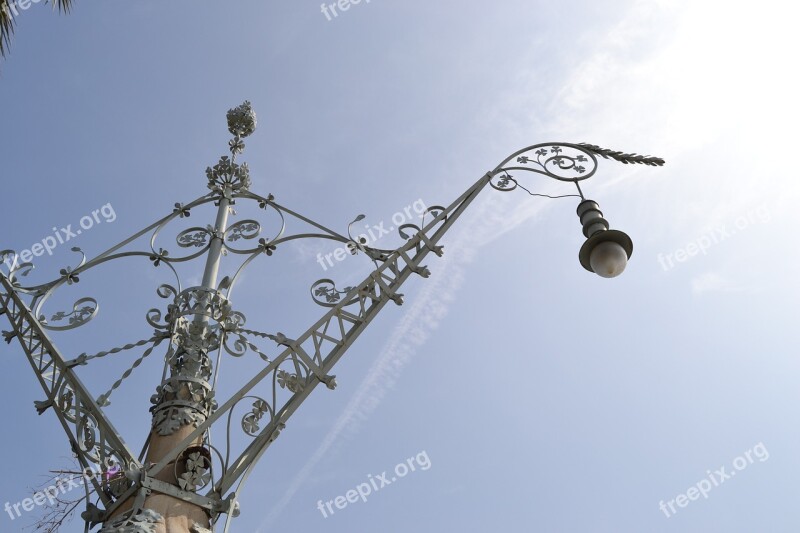 Barcelona Streetlight Sun Architecture Ciudadela