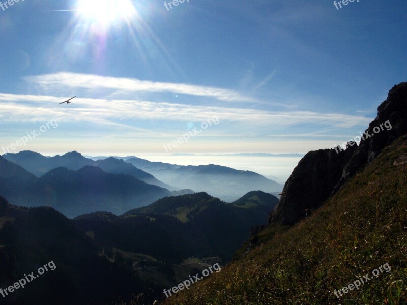 Mountain Airplane Sky Sun Blue