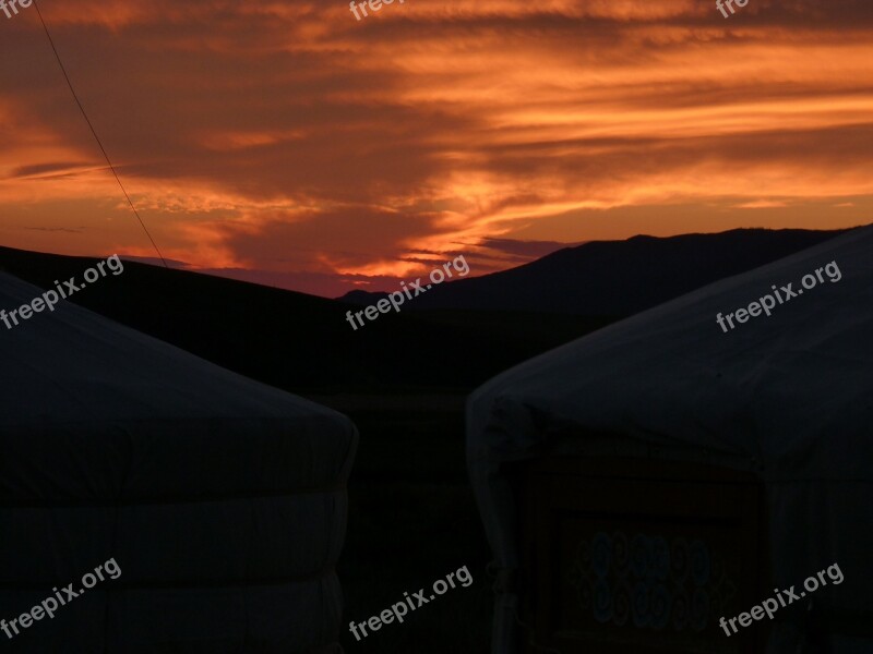 Mongolia Sunset Asia Yurt Travel