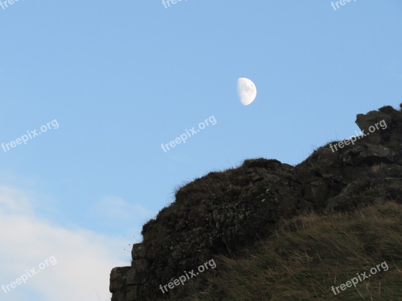 Moon Blue Sky Landscape Rocks Sky