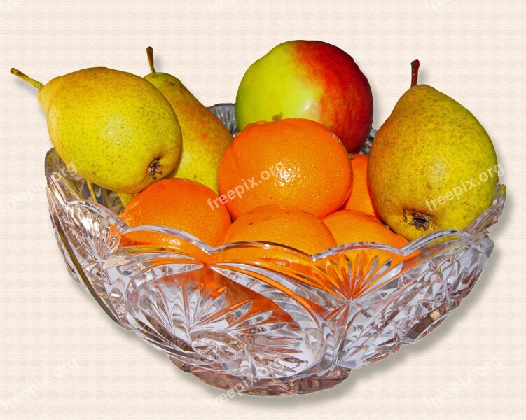 Fruit Bowl Apple Pear Mandarin Glass Bowl