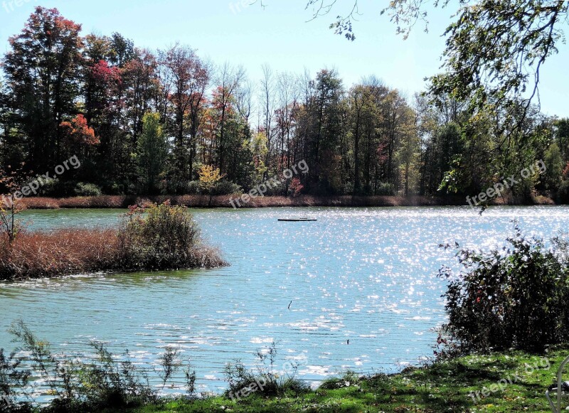 Lake Sparkling Fresh Water Autumn Colors Free Photos