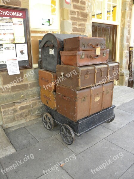 Luggage Suitcase Station Platform Travel Journey