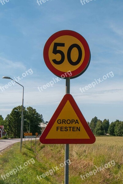 Warning Sign Gropafesten 50-plate Road Field