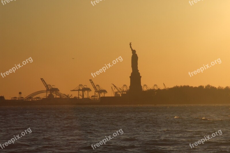 Newyork Statue City America By Sunsets