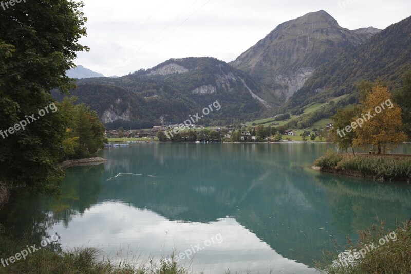 Switzerland Rungan Lake Reflection Mountain