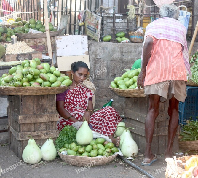 India Market Woman Man Vendor