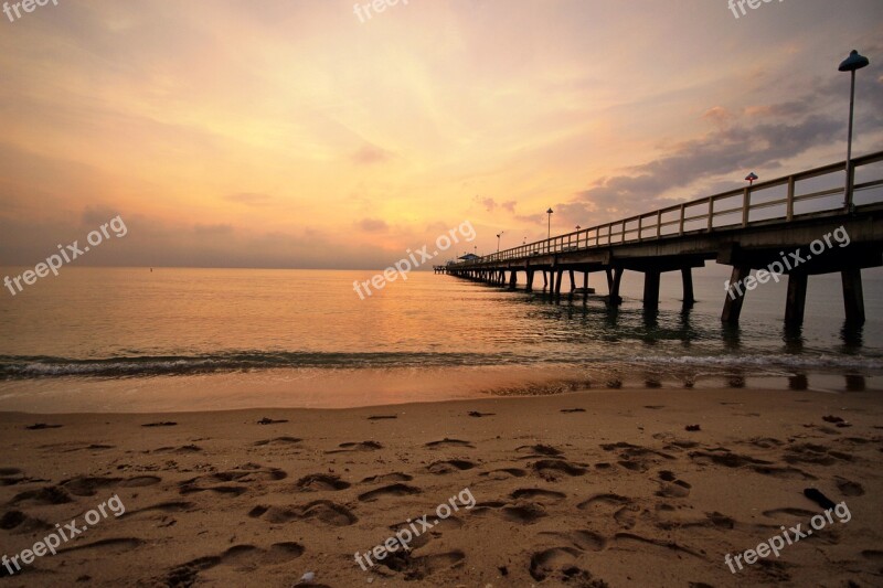 Beach Pier Sunrise Ocean Sea