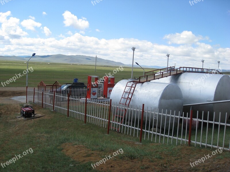 Mongolia Steppe Service Station Pumps Tanks