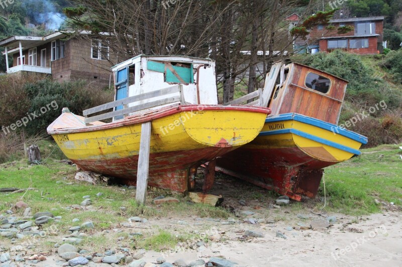 Boats Stranded Southern Chile Picturesque Sea