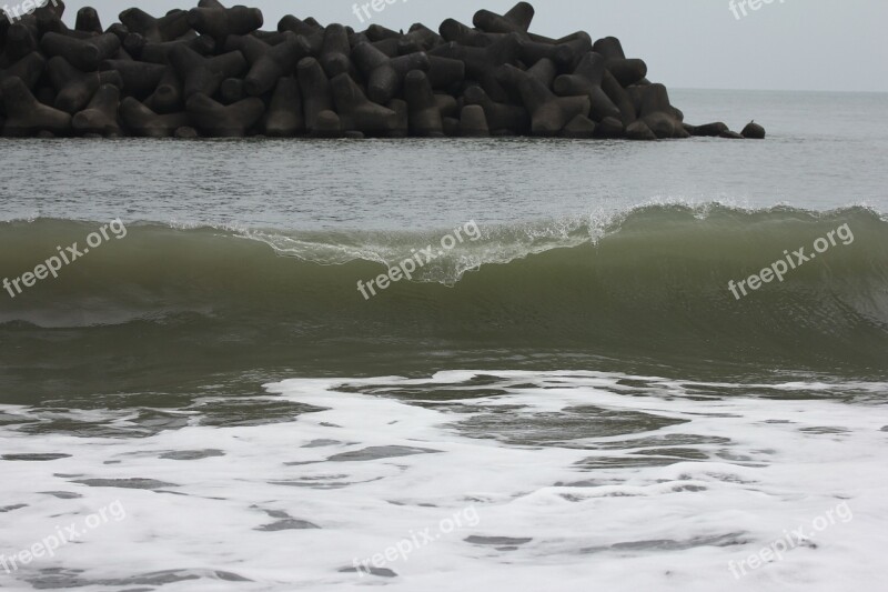 Waves Green Japan Ocean Jetty