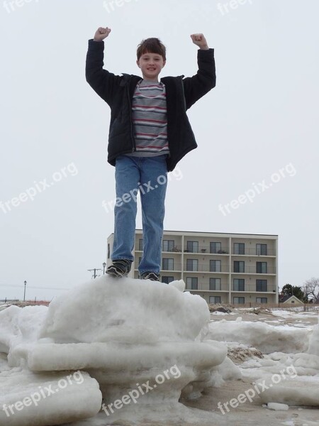 Boy Achievement Mountain Success Winter