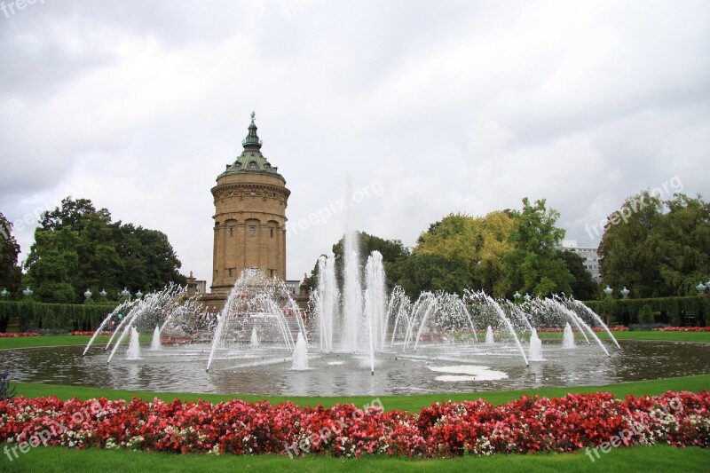 Mannheim Water Tower Flowers Fountain Germany