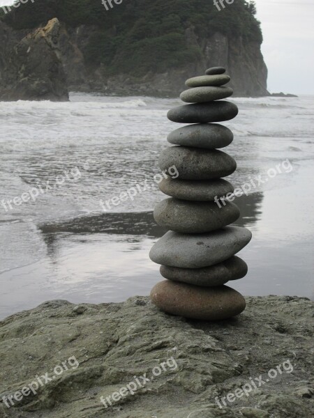 Ocean Stacked Stones Sea Stack Stone