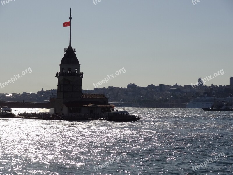 Maiden's Tower Istanbul Turkey Sunny Day City