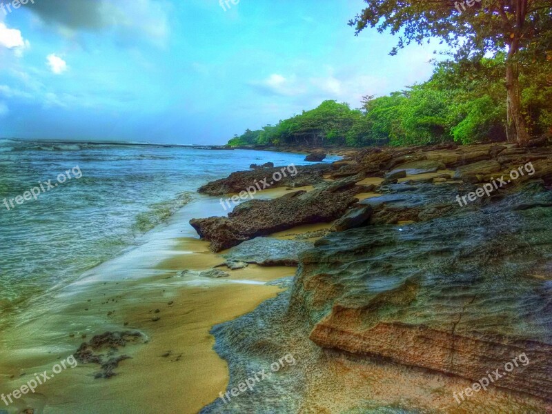 Beach Coast Sea Rocks Background