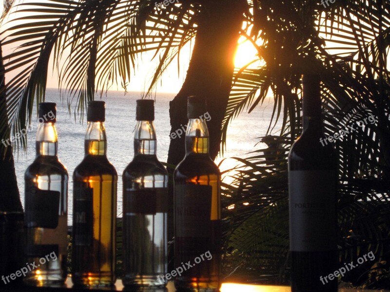 Bar Bottles Sunset Beverages Alcohol