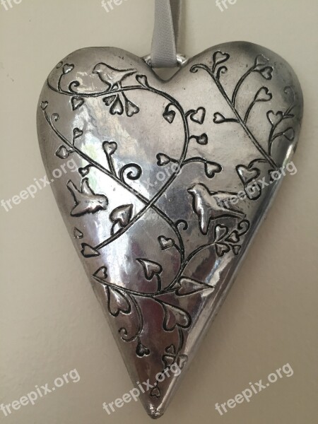 Heart Ornament Dec Silver Decor